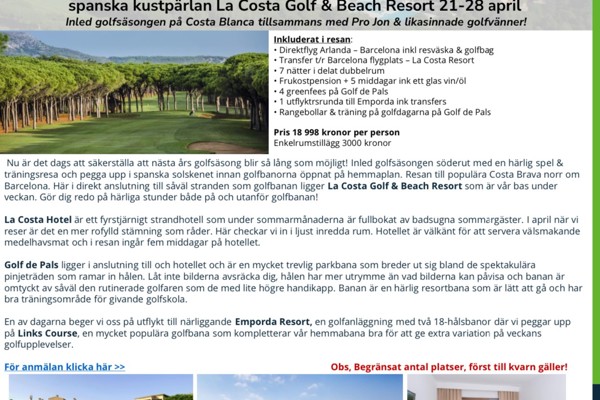 Golfresa till Spanien april 2025